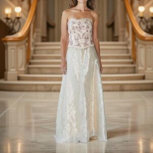 Vintage Fairycore Princess Coquette Embroidered Corset Prom Dress 8 Made In USA